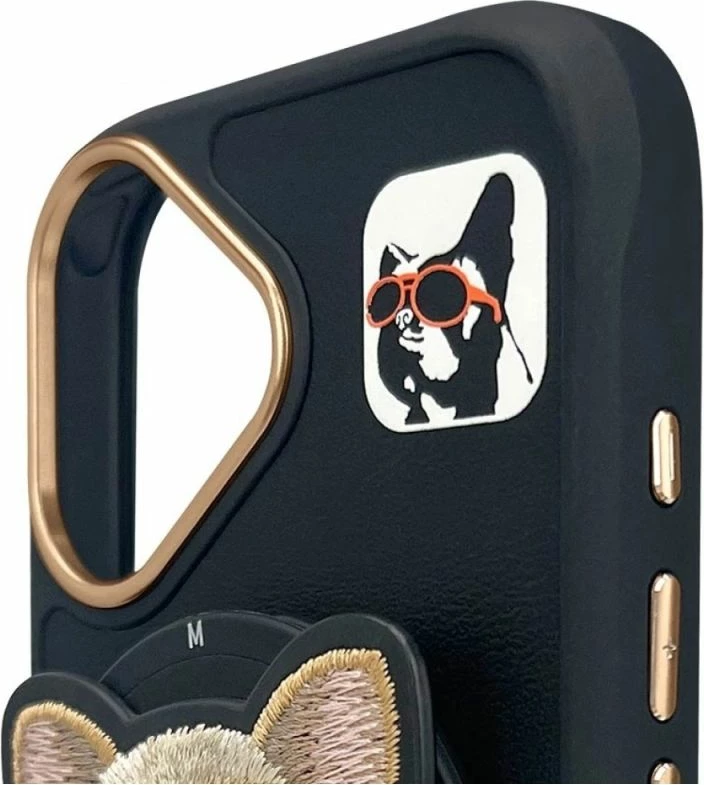 Kapak telefoni Nimmy Glasses Cool Dog MagSafe për iPhone 16, i zi