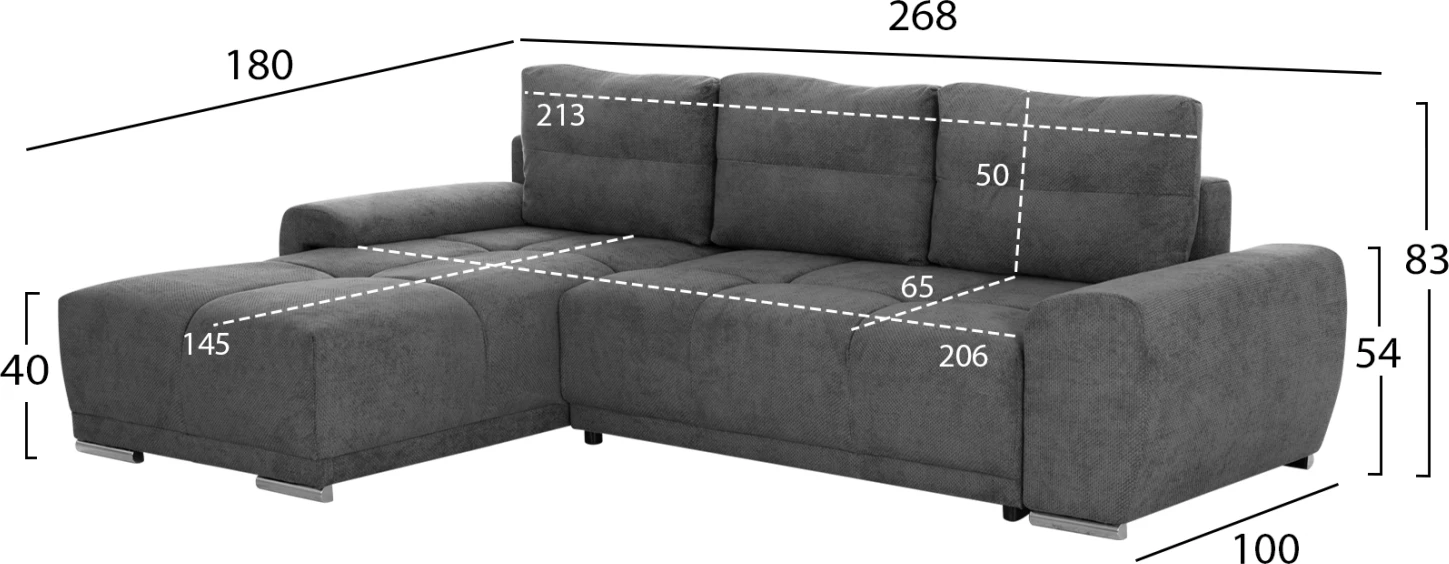 Kënd-sofë shtrati majtas COMFYRA, material gri, FH3336.01L, 270x181x75cm