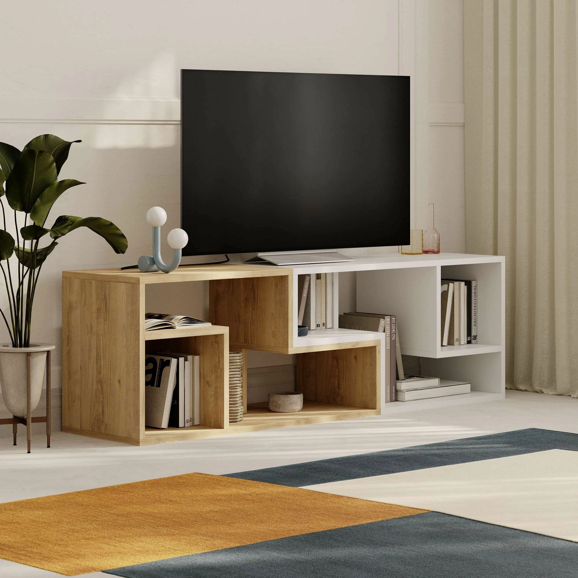 Komodë TV Skye Decor, ngjyrë lis safir, e bardhë