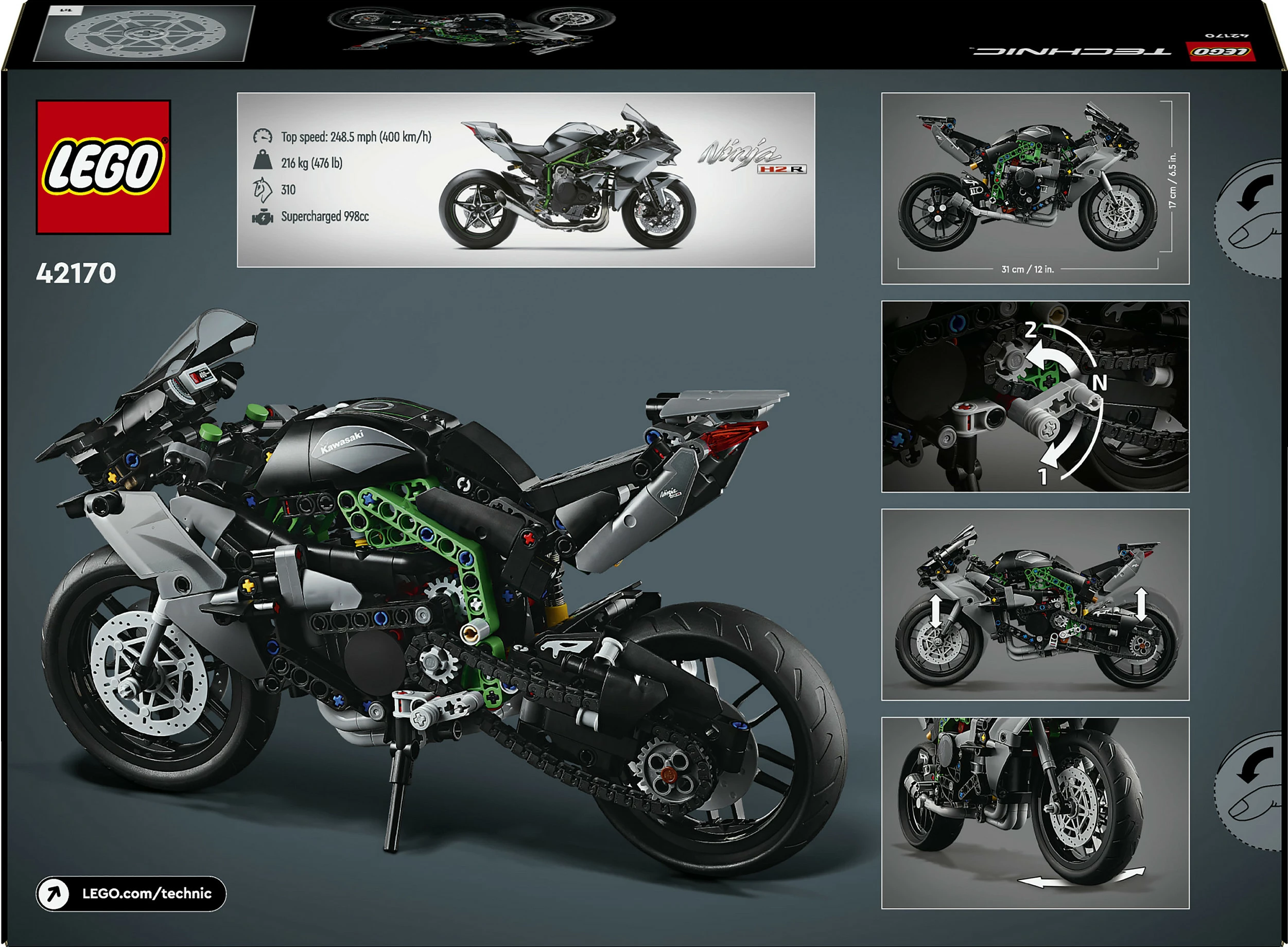 Set ndërtimi LEGO Technic Kawasaki Ninja H2R, 643 pjesë, shumëngjyrësh