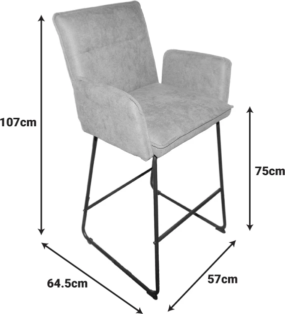 Karrige për bar Essential, set prej 4 copash, material stof gri, këmbë metalike të zeza, 57x64.5x107cm