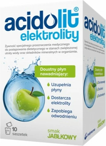 Pluhur elektrolit për rehidratim oral Acidolit mollë, 10 copë