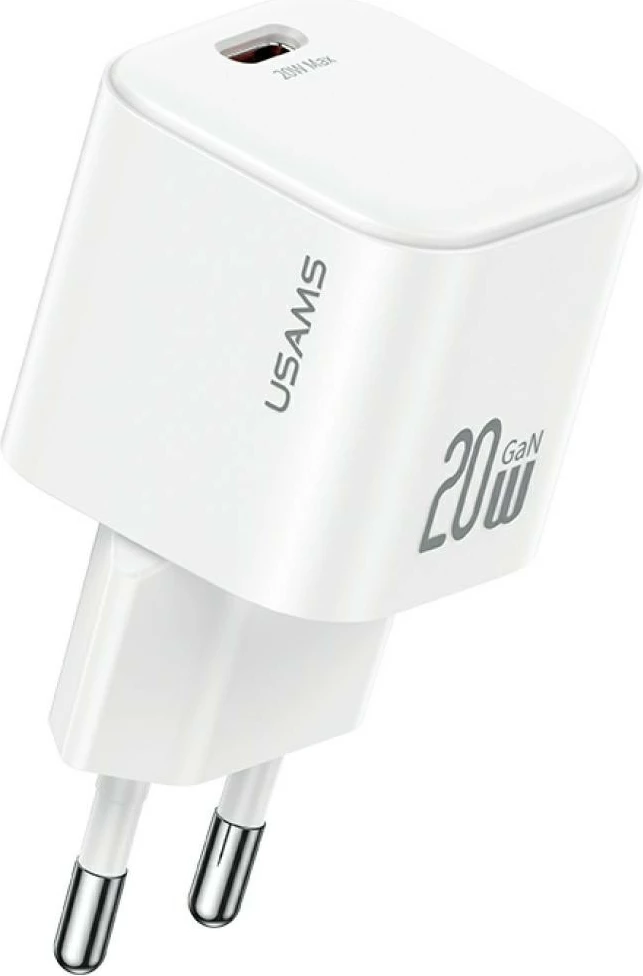 Karikues muri USAMS JO Series CC260, 20W, USB-C + kabllo USB-C/USB-C 1m, Bardhë