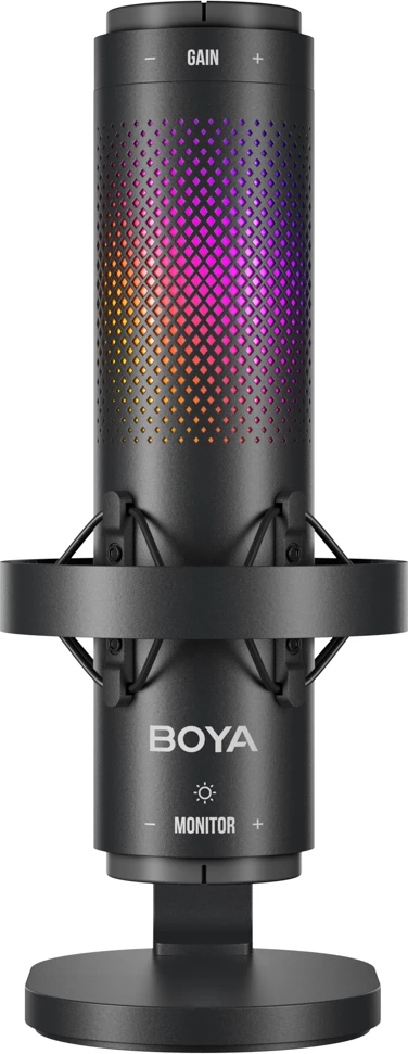 Mikrofon BOYA K9 me kabllo USB-C, 48 kHz 24-bit, RGB, me stendë tavoline dhe pop filter, i zi