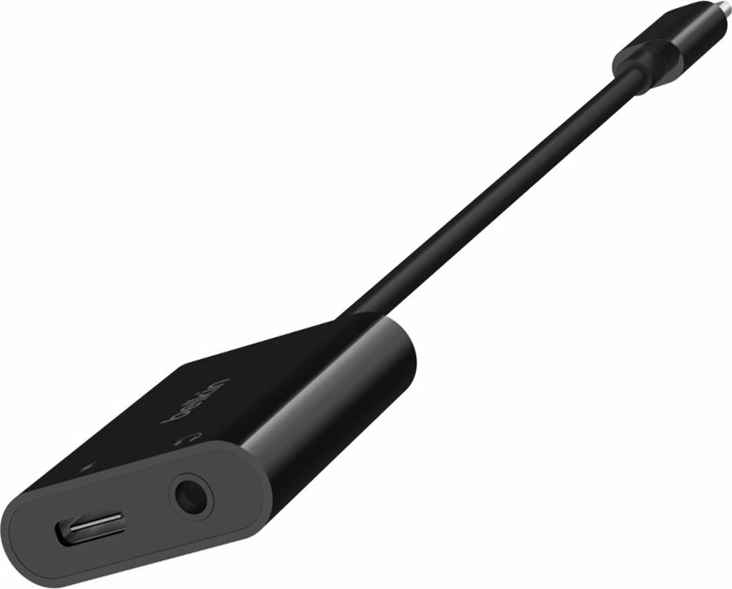 Adapter audio USB-C në 3.5mm + USB-C Belkin RockStar NPA004BTBK, 16.5 cm, 60W, i zi