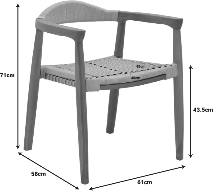 Karrige kopshti Ganny, dru tik dhe litar poliestër, ngjyrë natyrale, 61x58x71cm