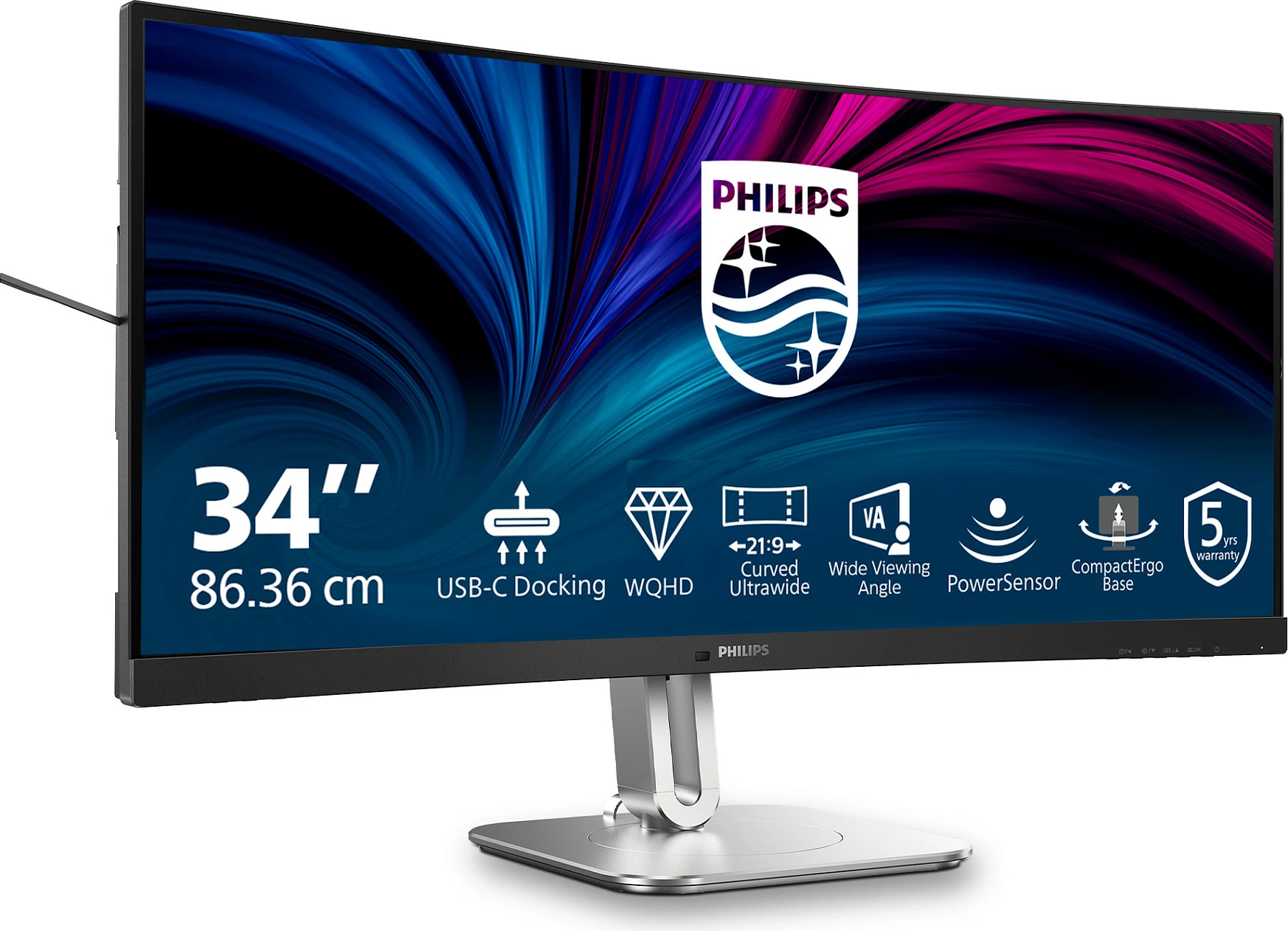 Monitor Philips 34B2U5600C/00, 34 inç, Dual QHD, LCD, USB-C, Gri