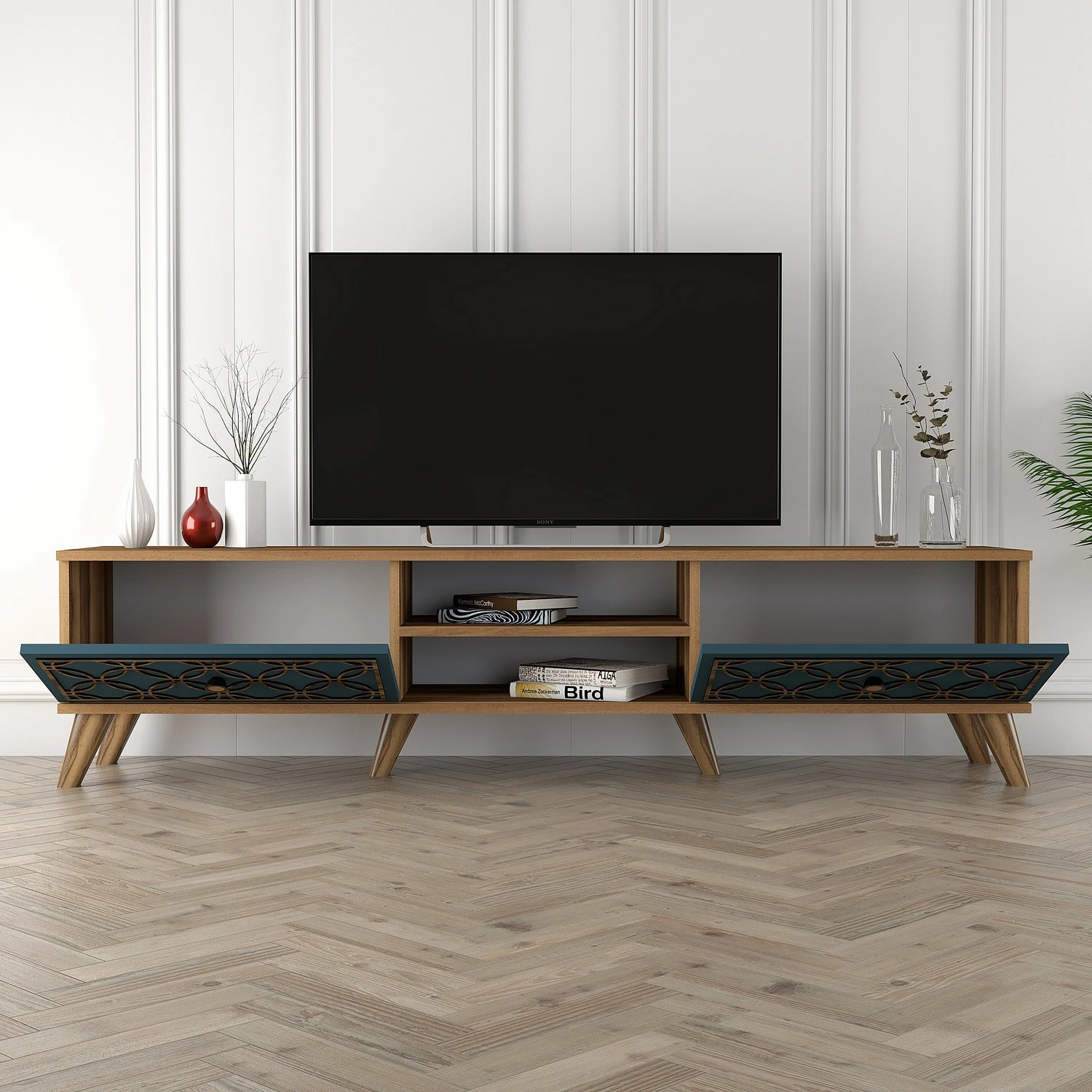 Komodë TV Hanah Home, Class, ngjyrë arre dhe kalcedoni