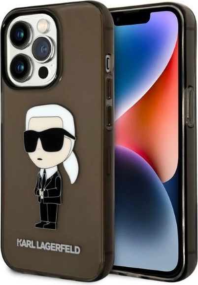 Mbështjellës Karl Lagerfeld KLHCP14LHNIKTCK për iPhone 14 Pro 6.1", i fortë, Ikonik Karl, i zi