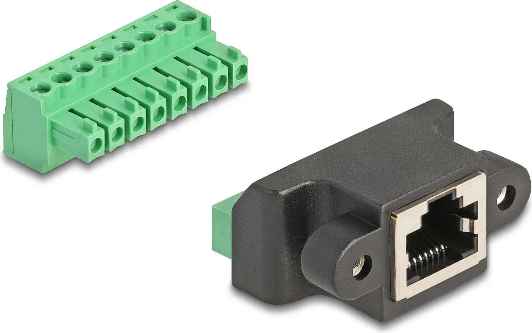 Adapter RJ45 në bllok terminal DeLOCK, Cat6, 8-pin, i zi/jeshil