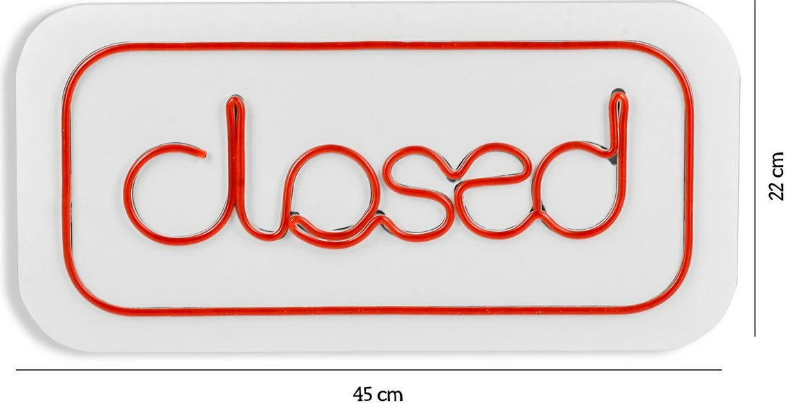 Dritë dekorative LED, plastikë, shenjë 'closed', ngjyrë e kuqe, 45x22x2cm