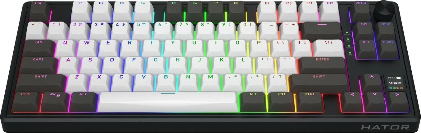 Tastierë mekanike Hator Skyfall 80 PRO Wireless, RGB, 75%, hot-swap, gri-e zezë
