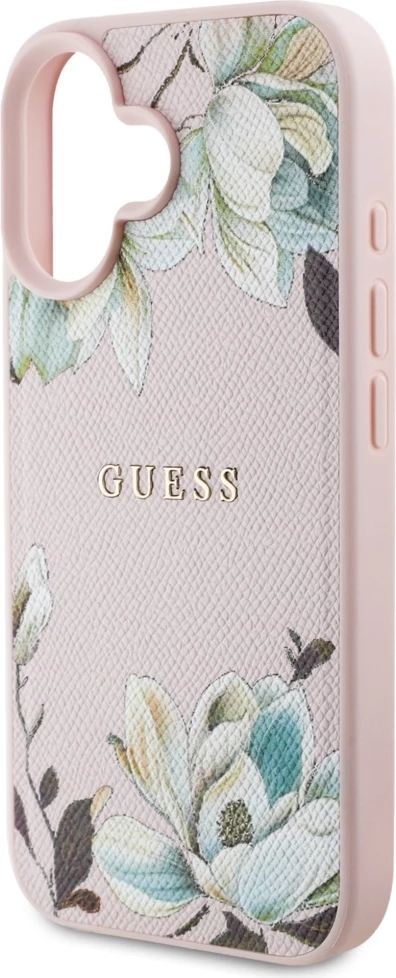 Mbështjellës Guess Grained Printed Flower Pattern MagSafe për iPhone 16, Rozë