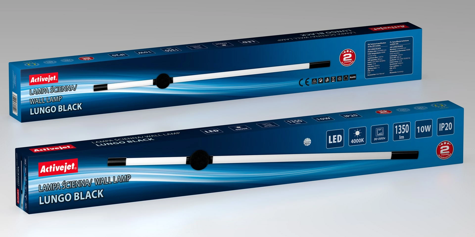 Llambë muri LED Activejet AJE-LUNGO, 10 W, e zezë