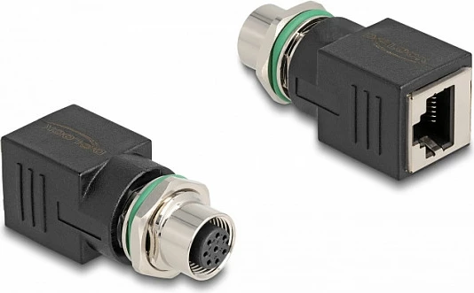 Adapter rrjeti DeLOCK M12 8-pin (A-coded) femër në RJ45 femër, Cat6a, i zi