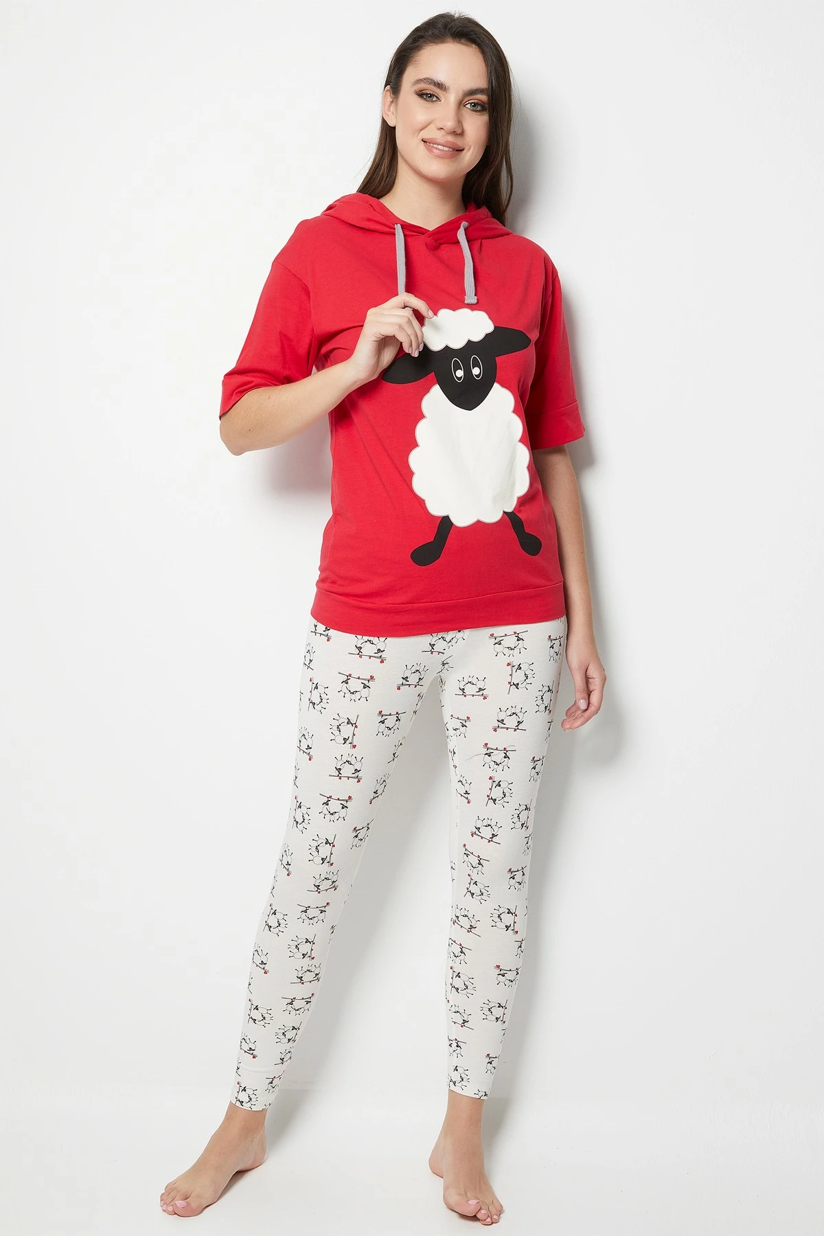 Pizhama për gra, ngjyrë e kuqe e errët, Jumeon, 002-000501