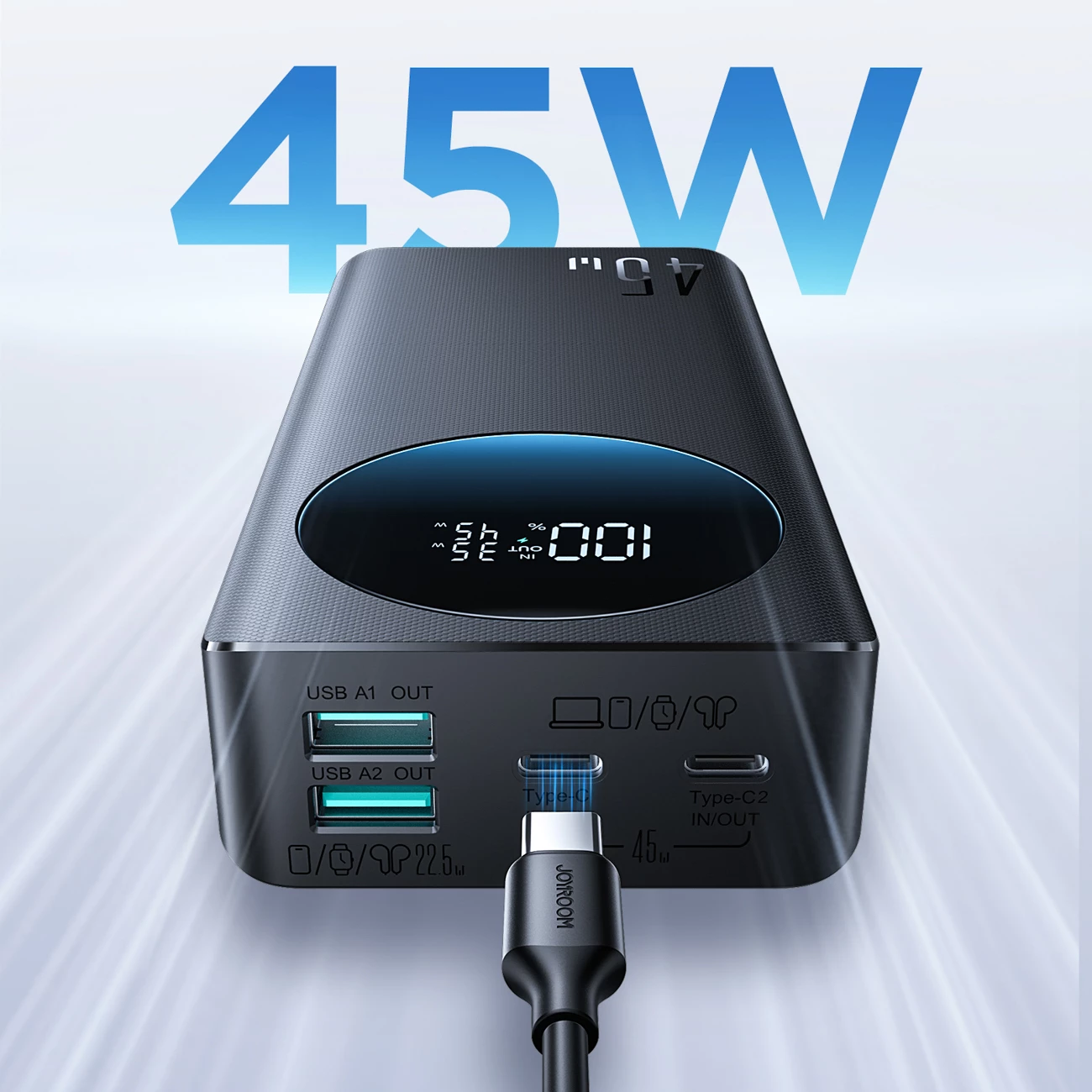 Powerbank Joyroom JR-PBF02 Pro 20000 mAh 45W ekran digjital 2x USB-A 2x USB-C i zi