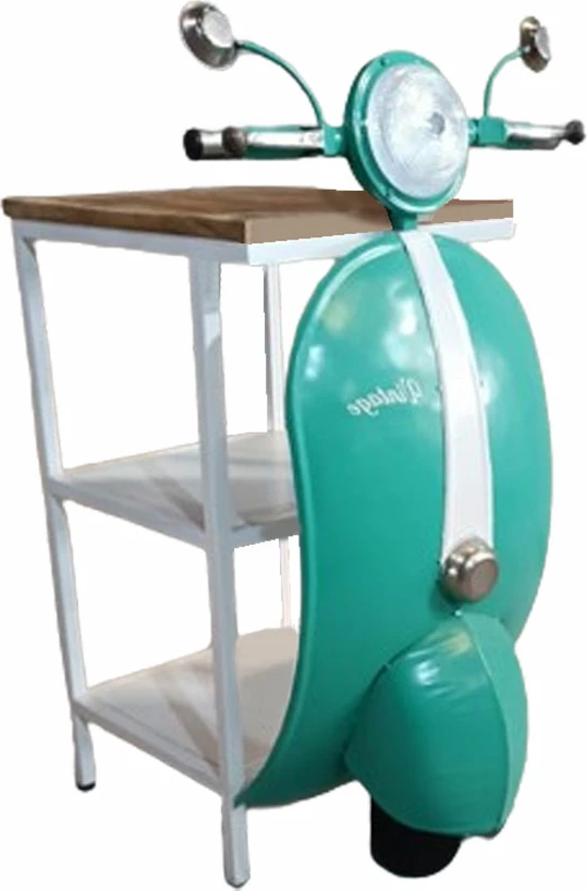 Tavolinë anësore Mini Vespa me rafte, metal, ngjyrë petrol, e bardhë, natyrale, 61x45x88cm