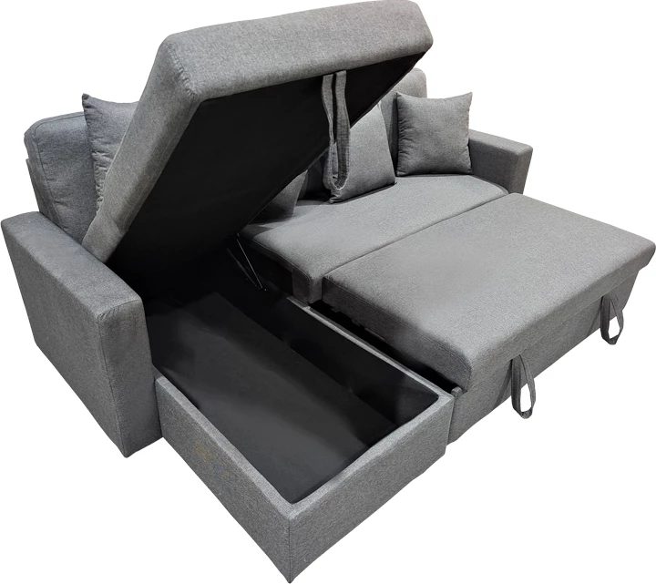 Divan qoshe me shtrat, me depo, i kthyeshëm, ngjyrë gri, Sorno, 224x146x90cm