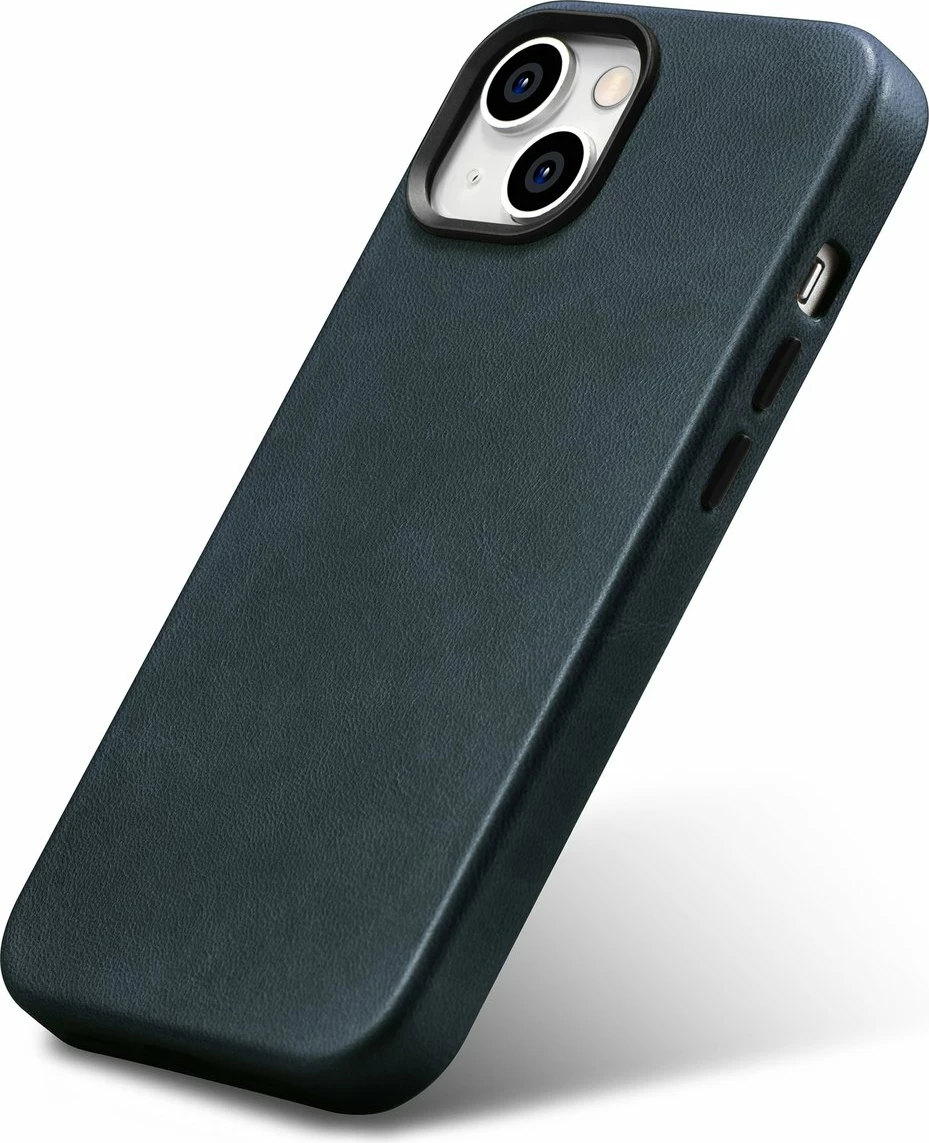 Mbështjellës lëkure iCarer Oil Wax Premium për iPhone 14 Plus me MagSafe, Kaltër e errët