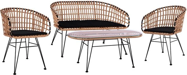 Set 4 pjesë Tavolinë me stol & 2 karrige me krahë Allegra Wicker Beige FH10600