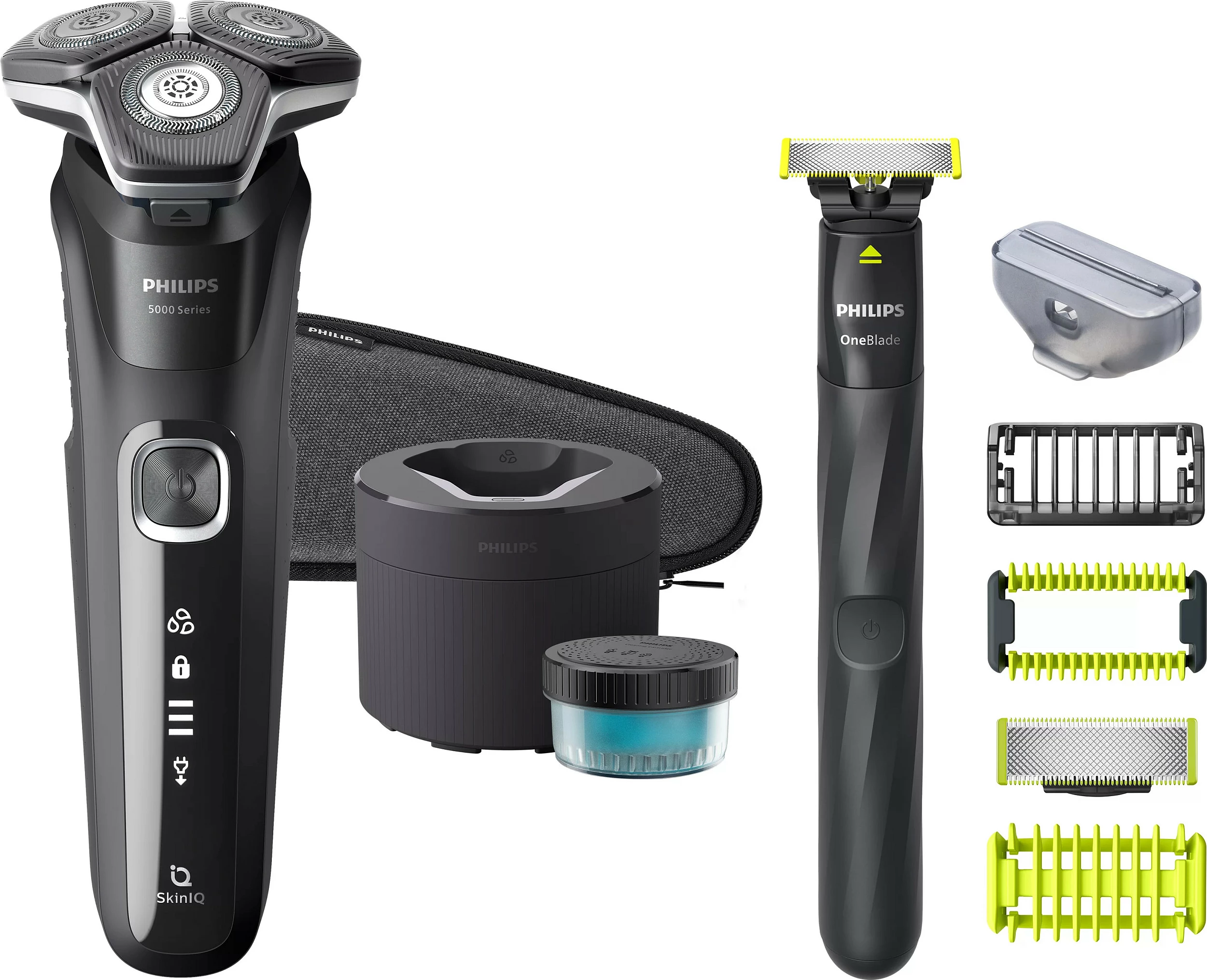 Makinë rroje Philips Shaver Series 5000 S5898/79, set me OneBlade dhe aksesorë, e zezë/gri