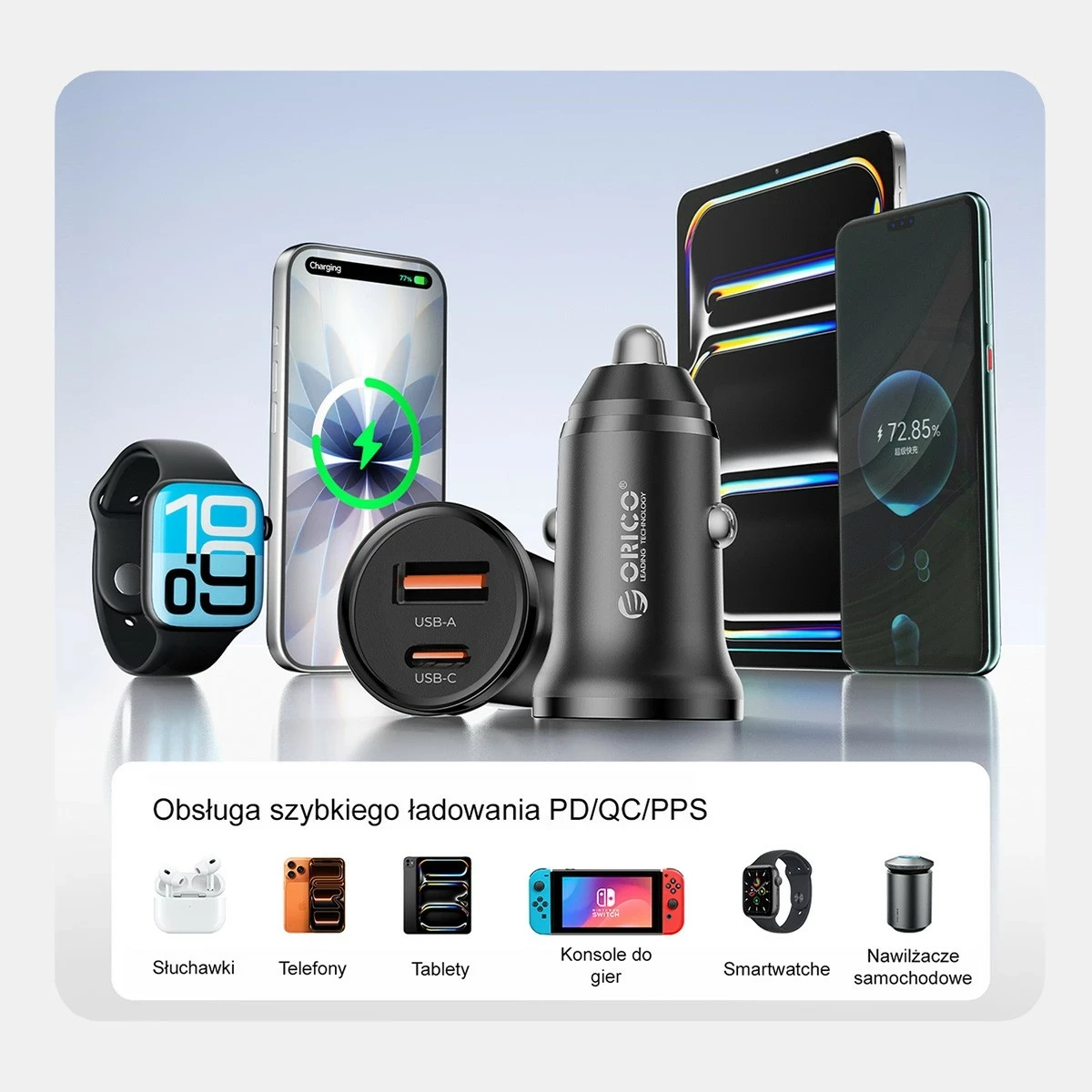 Karikues veture Orico PD 65W, USB-C, USB-A, zi