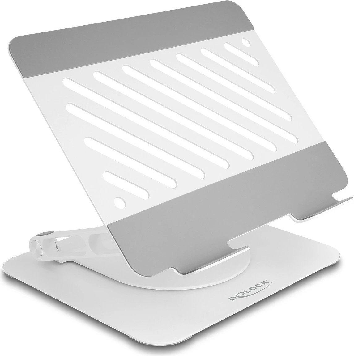 Mbajtëse për tablet dhe laptop DeLOCK, alumini, e rregullueshme, rrotullim 360°, gri e hapur