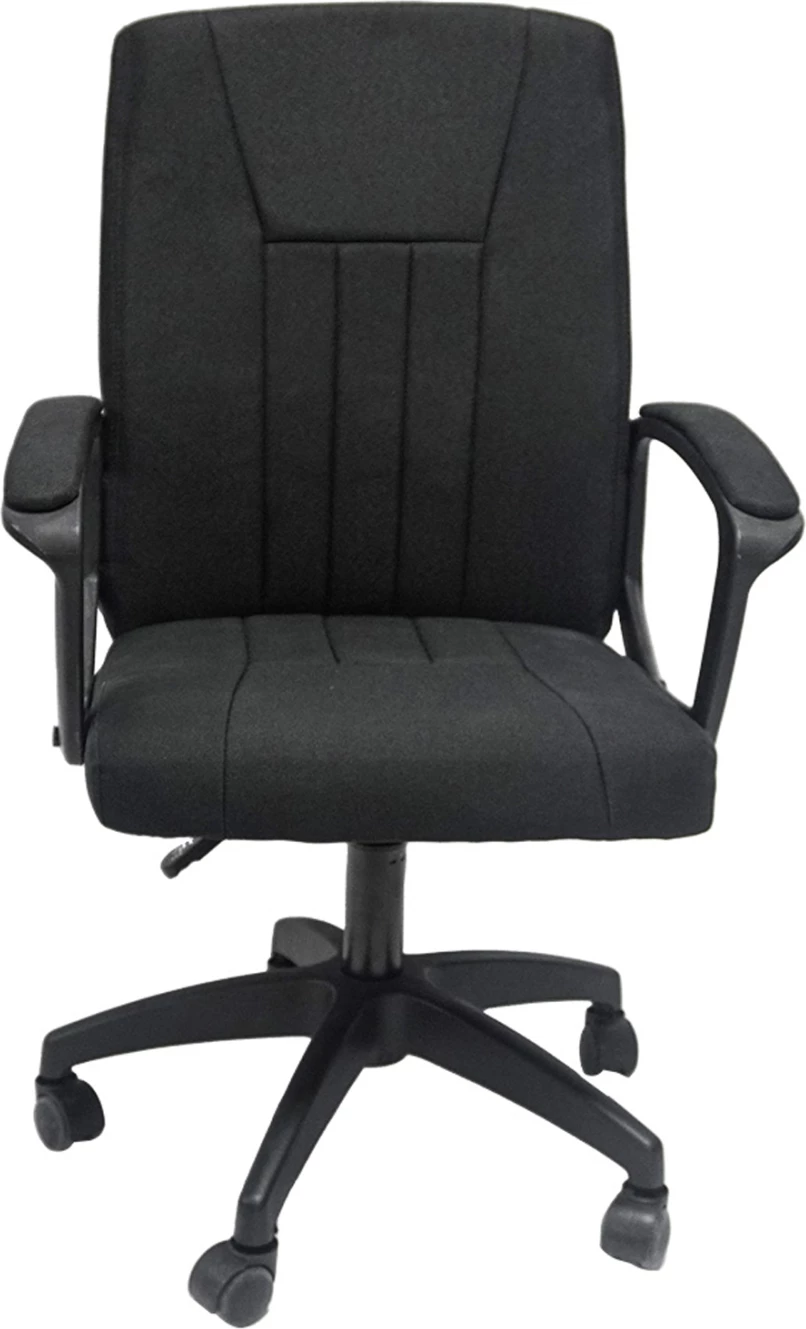 Karrige zyre NIM FH1200.11, pëlhurë e zezë, kornizë dhe bazë najloni, 51x61x125H cm