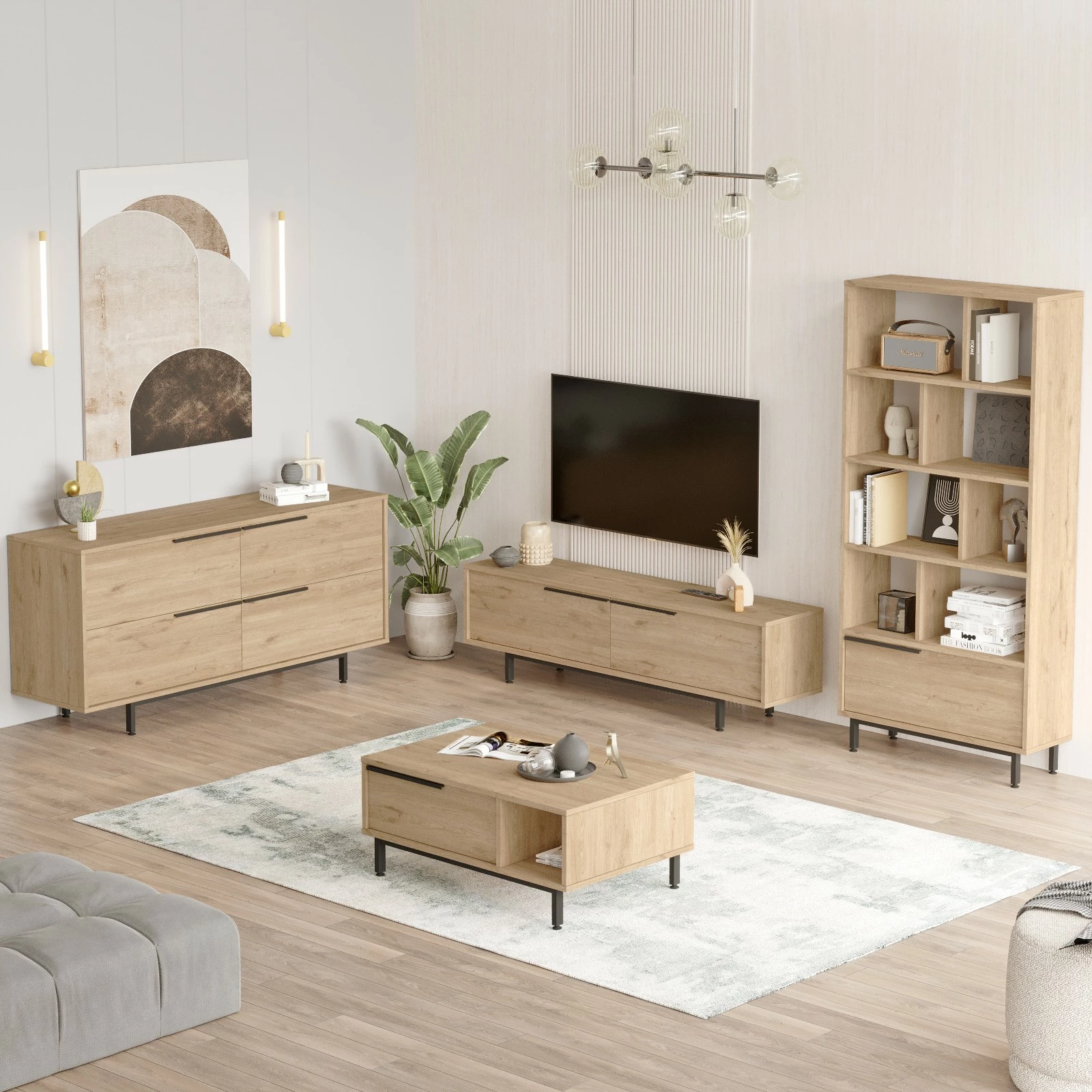 Set mobiljesh për dhomë dite Skye Decor, ON21-S, ngjyrë lisi