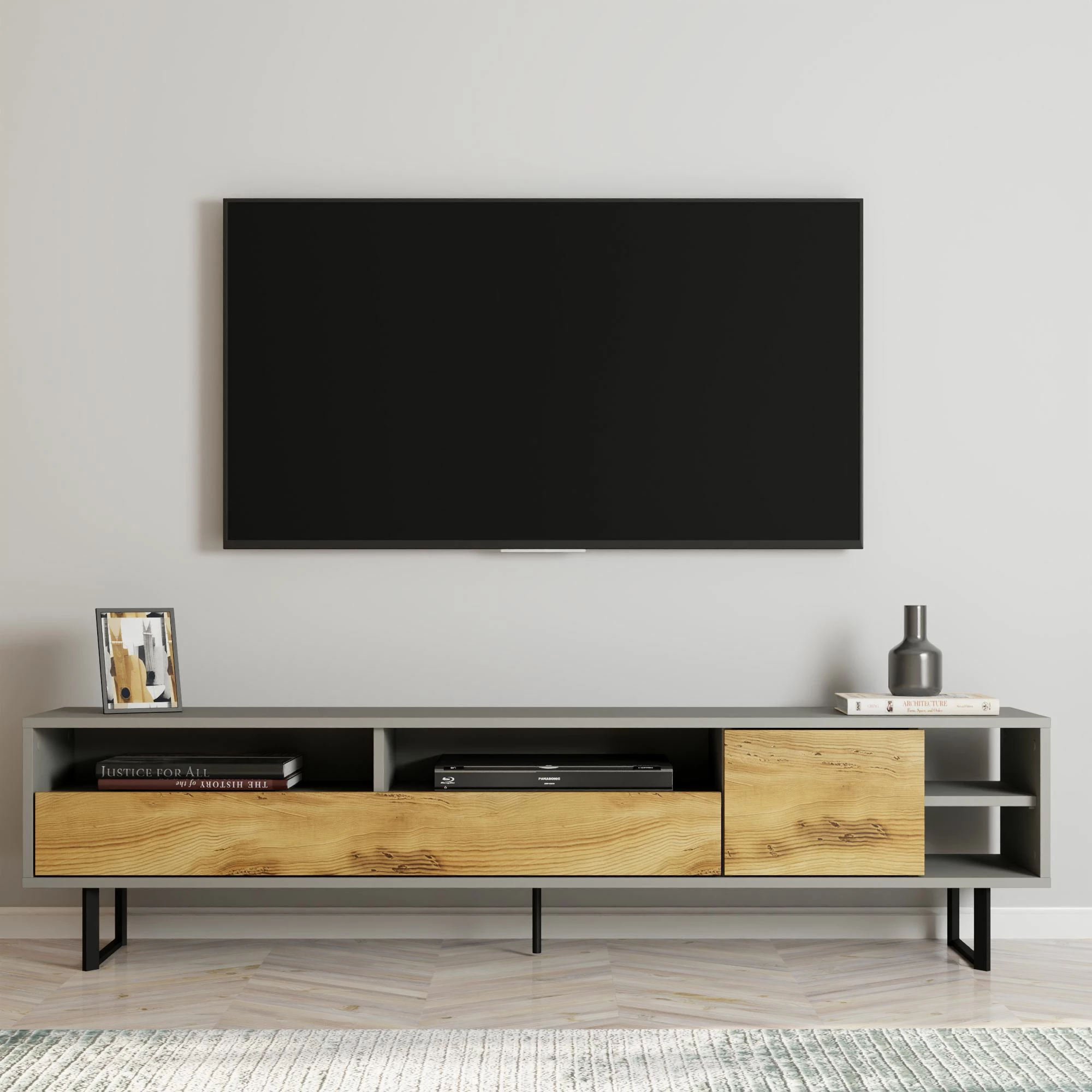 Komodë TV Skye Decor, ngjyrë gri dhe lis, Luga