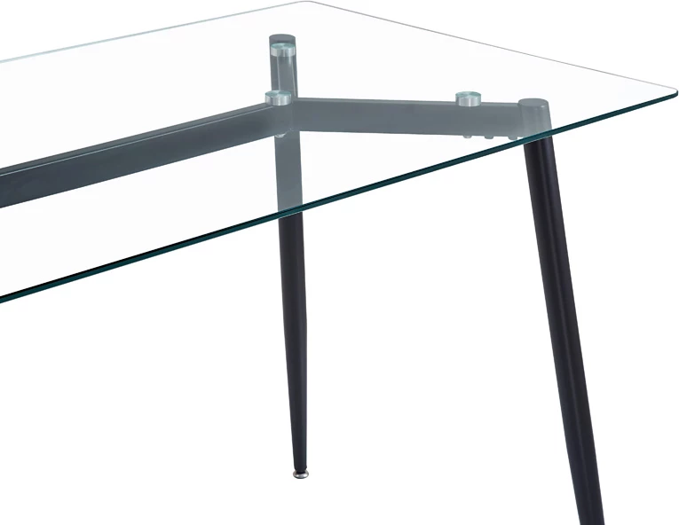 Tavolinë ngrënieje QUANA, xham transparent, këmbë të zeza, 120x70x75cm