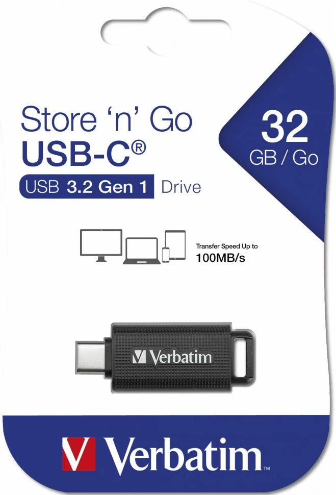 USB Verbatim Store 'n' Go 128GB, USB Type-C, 3.2 Gen 1, e zezë