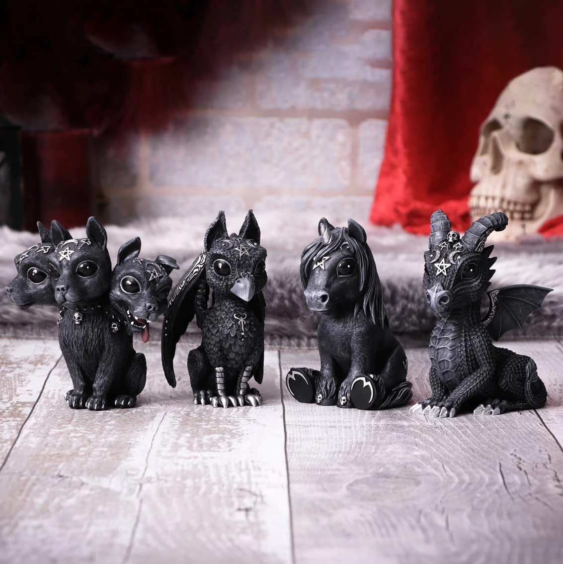 Figurinë dekorative NEMESIS NOW Diabarkus, Cerberus me 3 koka, rezinë, e pikturuar me dorë, e zezë