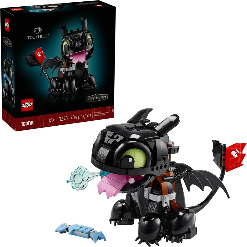 Set LEGO ICONS 10375 How to Train Your Dragon Toothless, për të rritur, i zi