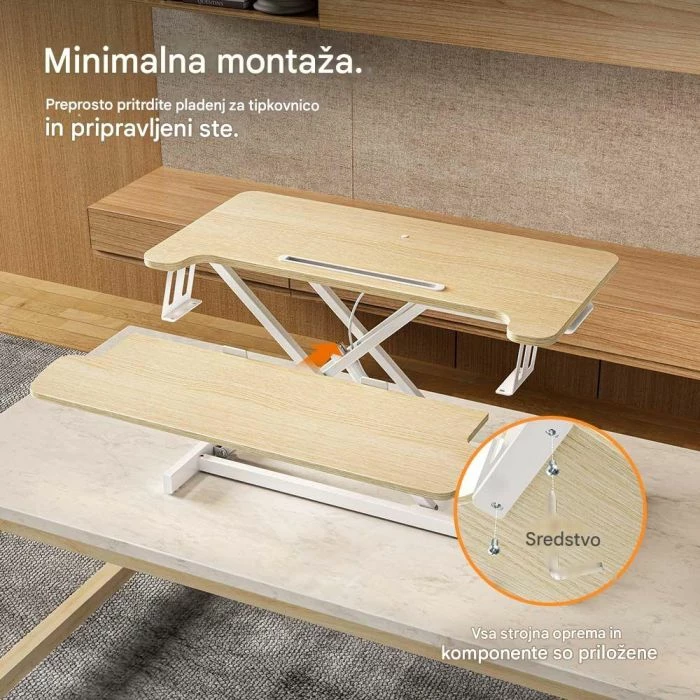 Konvertues tavoline sit-stand VONHAUS 3000538, sipërfaqe 80x40 cm, rregullim lartësie 11.5-51 cm, dru i çelët