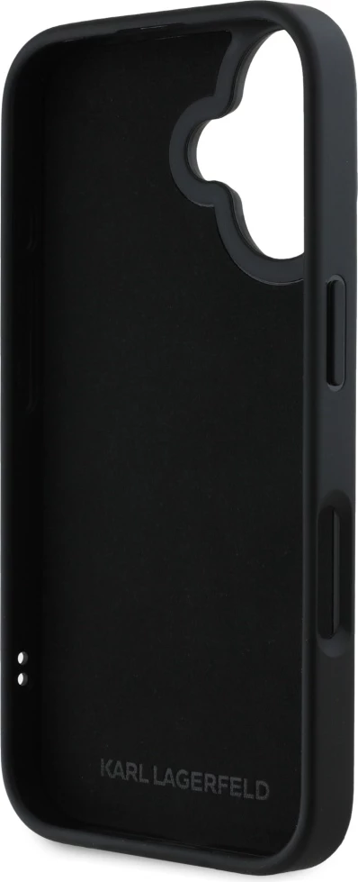Mbështjellës Karl Lagerfeld HC 3D Rubber Double Heads për iPhone 16, i zi