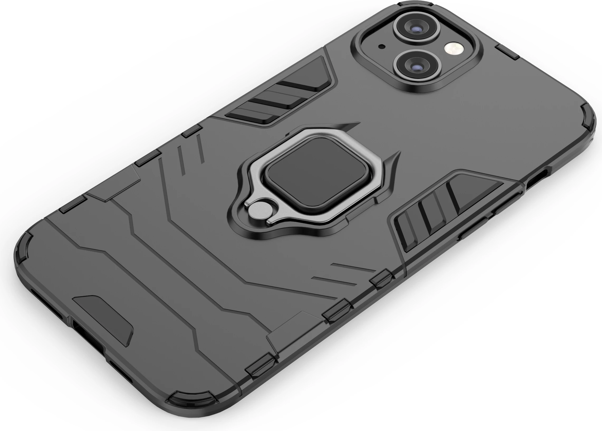 Mbështjellës Hurtel Ring Armor për iPhone 14, me unazë mbajtëse, e zezë