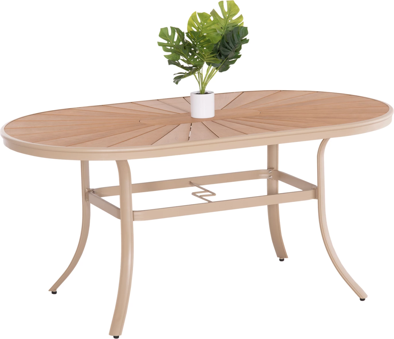 Tavolinë për terasë TELAMO FH6288.04 alumin në ngjyrë shampanje & sipërfaqe tavoline polivud 160x90Χ73.5Hcm