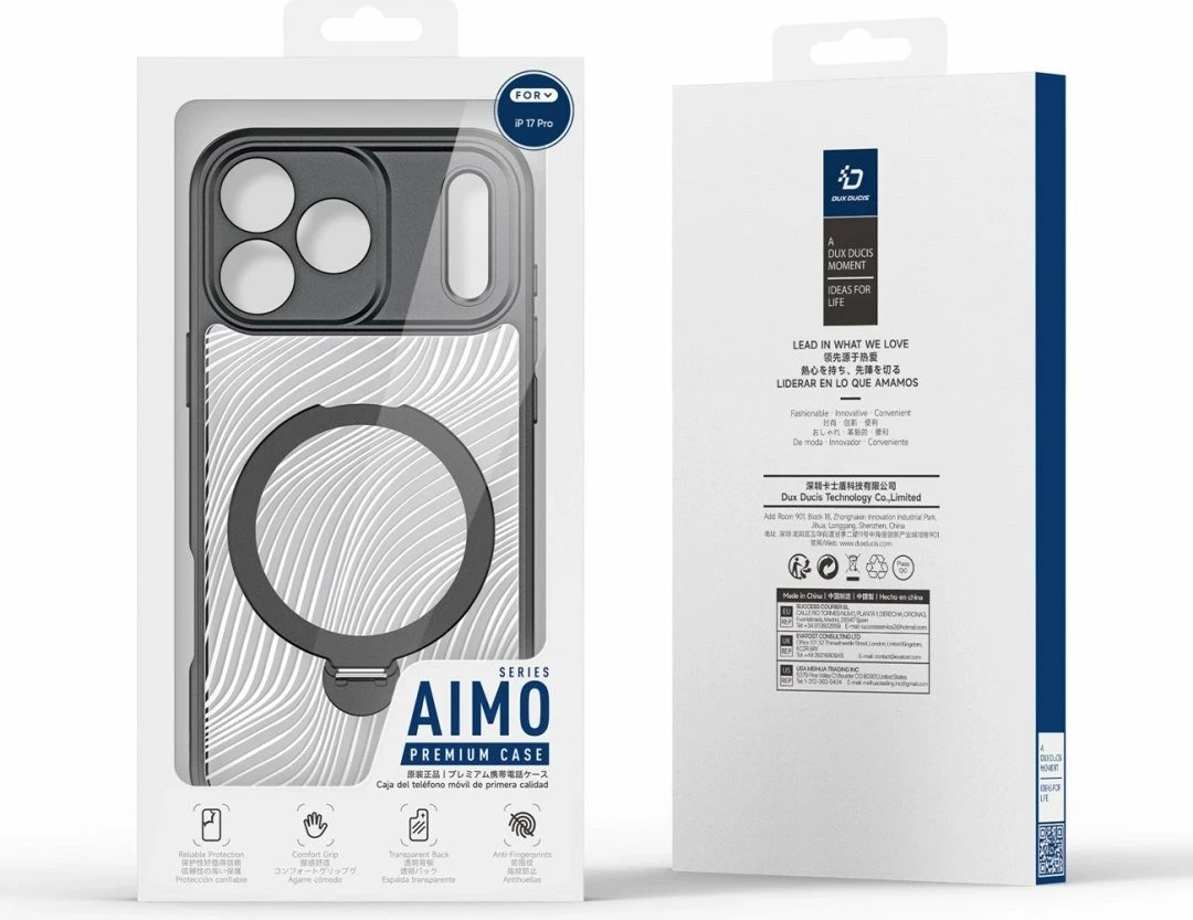 Mbështjellës DUXDUCIS Aimo Mag për iPhone 17 Pro, unazë magnetike me stand, karikim wireless, TPU/PC, i zi
