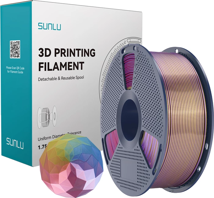 Filament 3D Sunlu PLA+ Silk FC BPRG 1.75mm, forth-color, blu-vjollcë-kuqe-ari