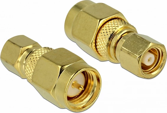 Adapter RF DeLOCK 65856, SMC mashkull në SMA femër, 50Ω, 6.2 mm, ngjyrë ari