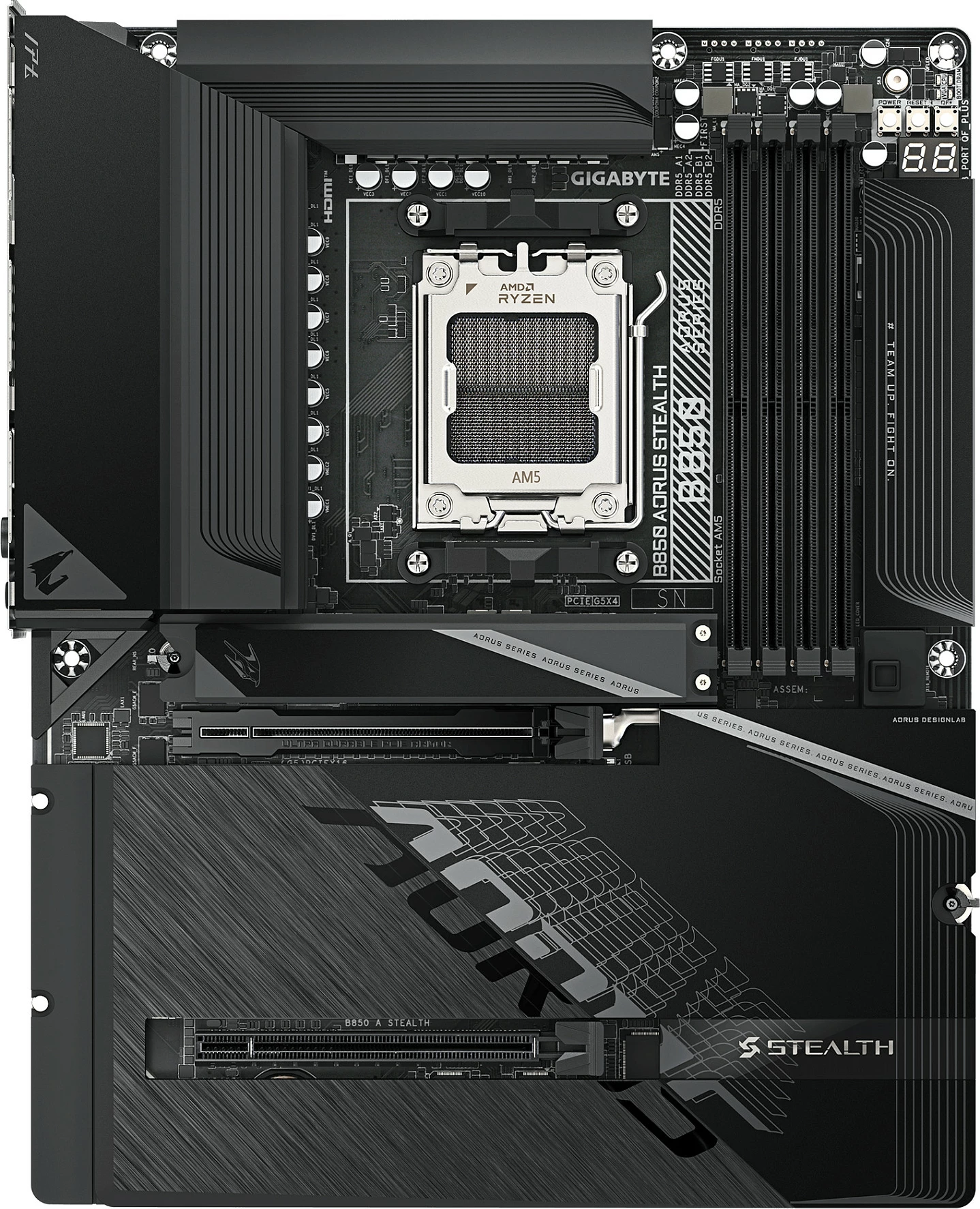 Pllakë amë Gigabyte B850 AORUS STEALTH, Socket AM5, DDR5 deri 8200MHz (OC), WiFi 7, 5GbE, 4x M.2