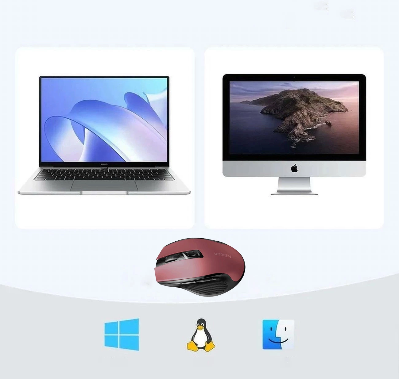 Maus pa tela Ugreen MU006, optik, 4000 DPI, Bluetooth 5.0/USB, Kuq