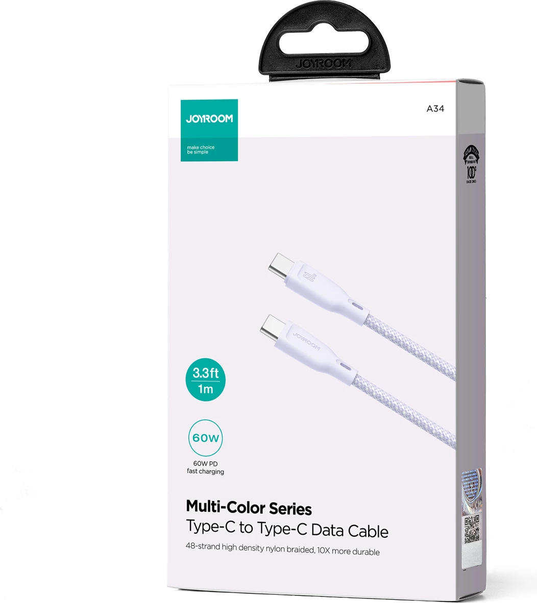 Kabllo USB-C në USB-C Joyroom Multi-Color Series S-A34, 1m, 60W, vjollcë