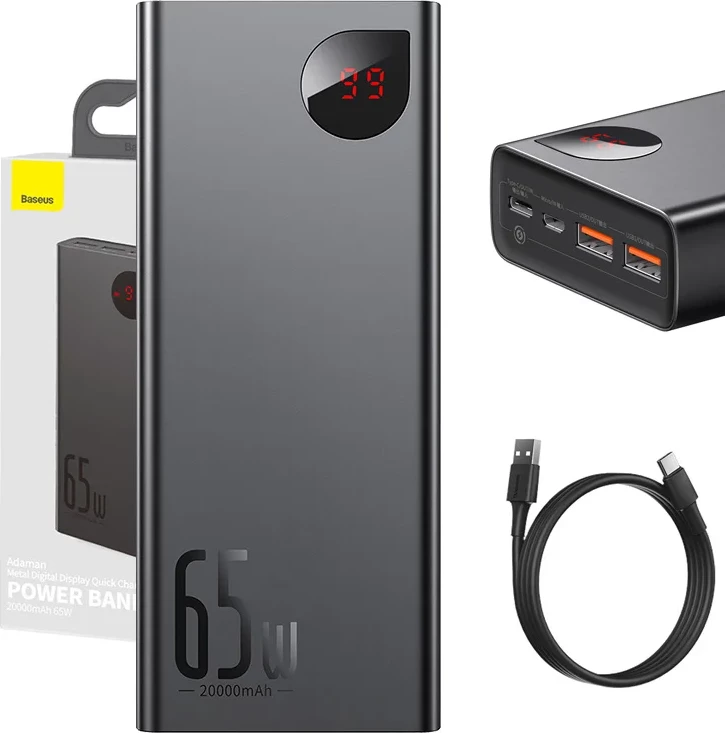 Powerbank Baseus Adaman Metal PPIMDA-D01, 20000mAh, 65W, e zezë