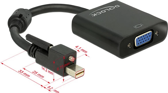 Adapter kabllo Mini DisplayPort në VGA DeLOCK 62641, 0.25 m, 1920x1200, e zezë