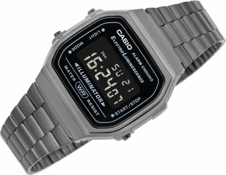 Orë dore digjitale CASIO A168WEGG-1BEF, grafit, në kuti