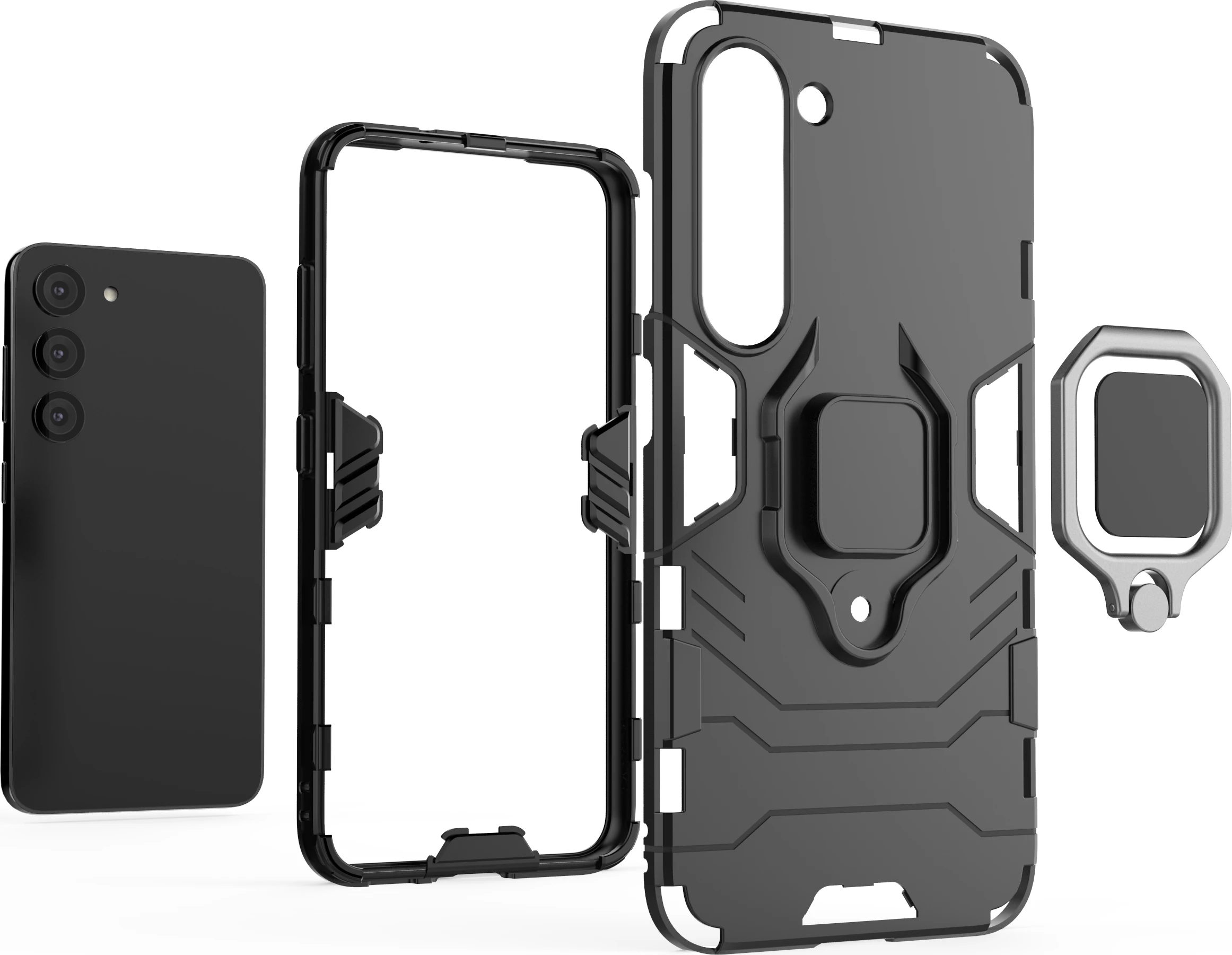 Mbështjellës Hurtel Ring Armor për Samsung Galaxy S23, me unazë metalike, i zi