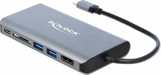 Docking station DeLOCK 87683, USB-C, HDMI + DisplayPort, RJ-45 Gigabit, SD, 100W PD, gri